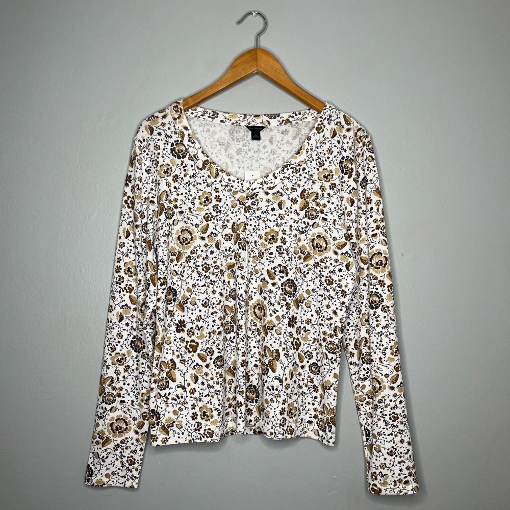 Ann Taylor Floral Print Long Sleeve Scoop Neck Top NWT C